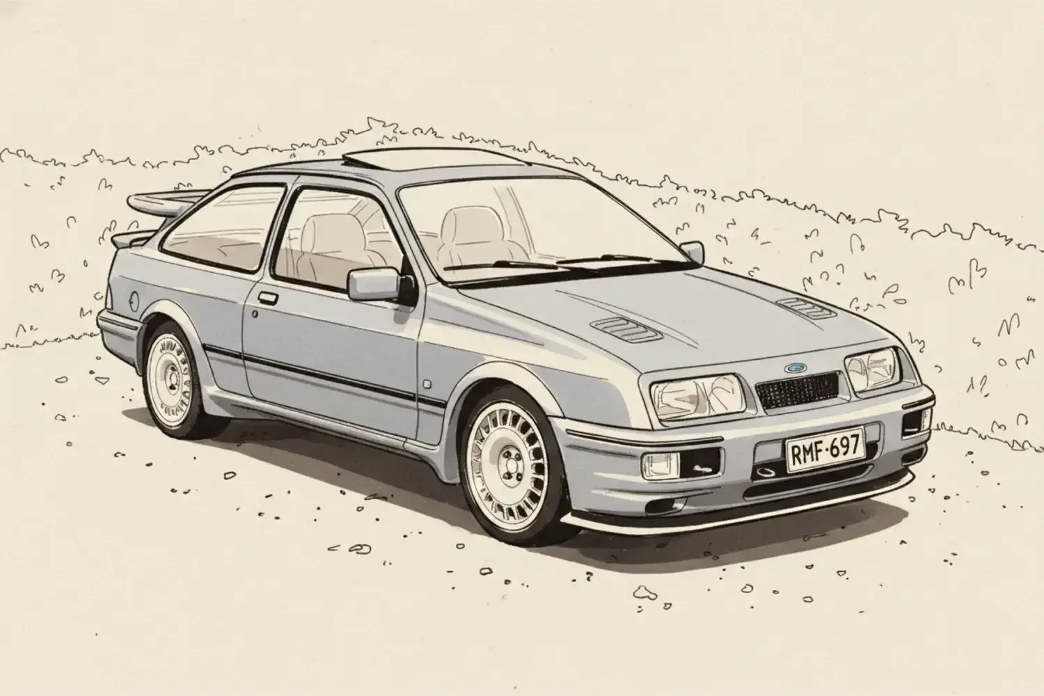 Ford Sierra RS Cosworth captures performance engineering in action, an ordinary saloon reworked into a competition-bred machine.