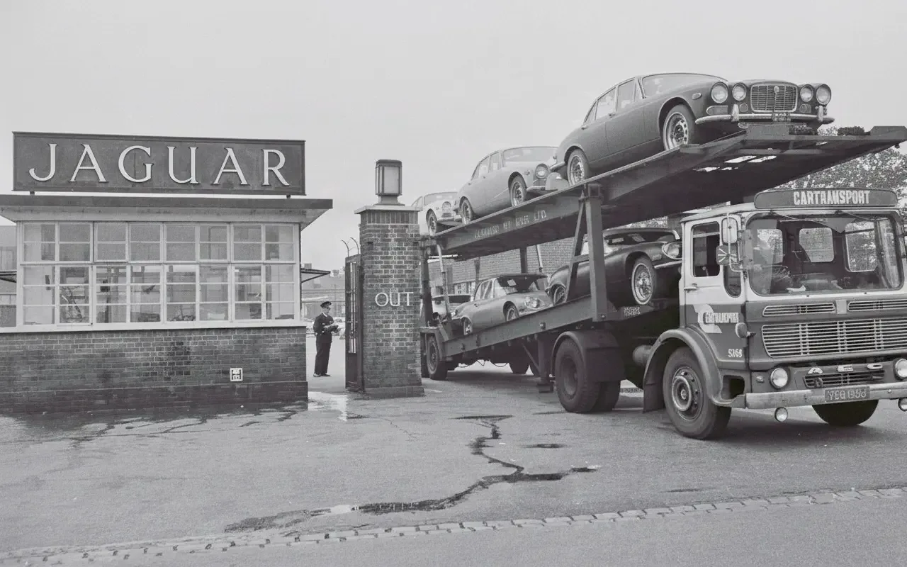 Sir Williams Lyon presenting Jaguar E-Type at Geneva 