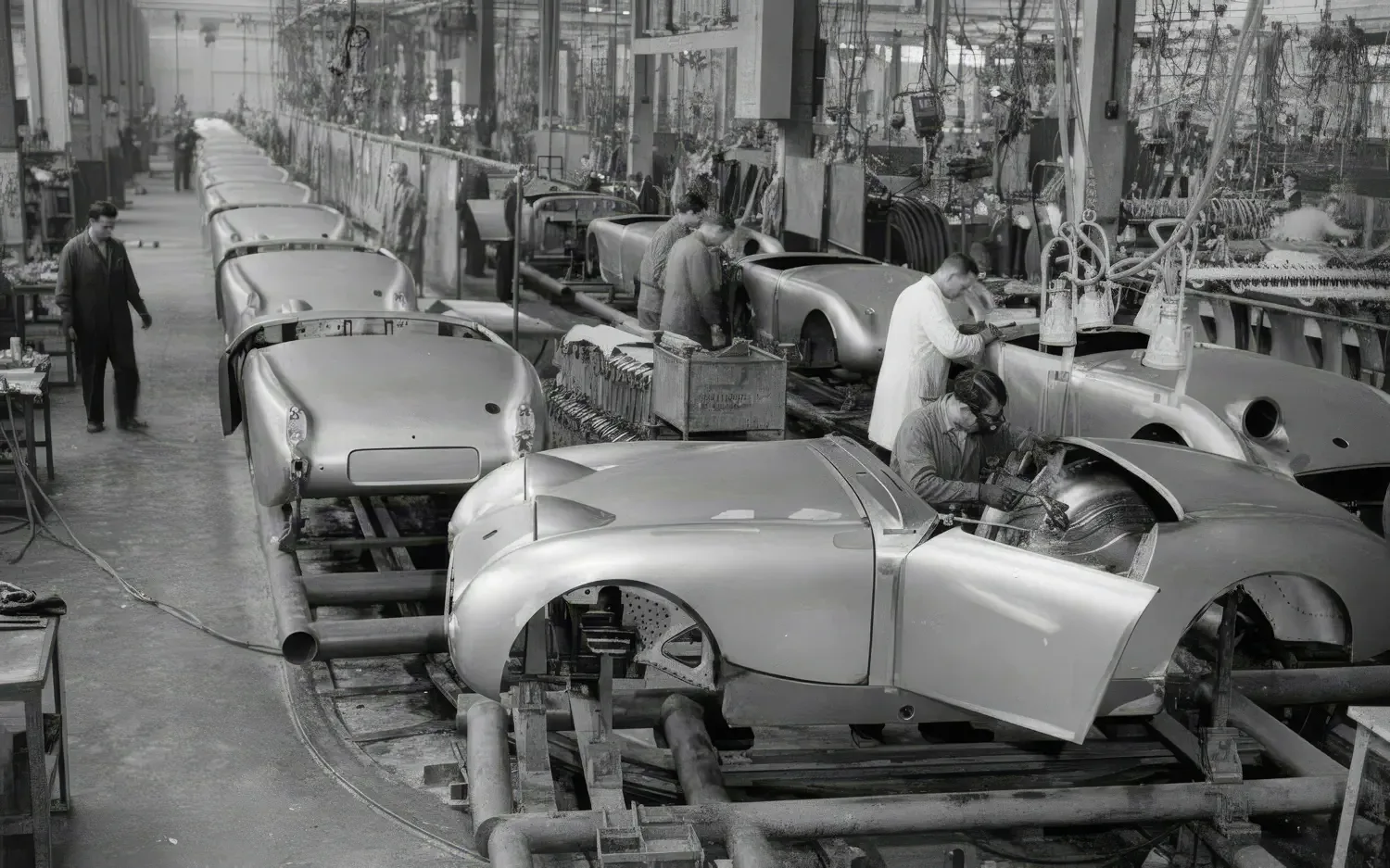 Assembly line at the Pressed Steel Company in Cowley in 1950s